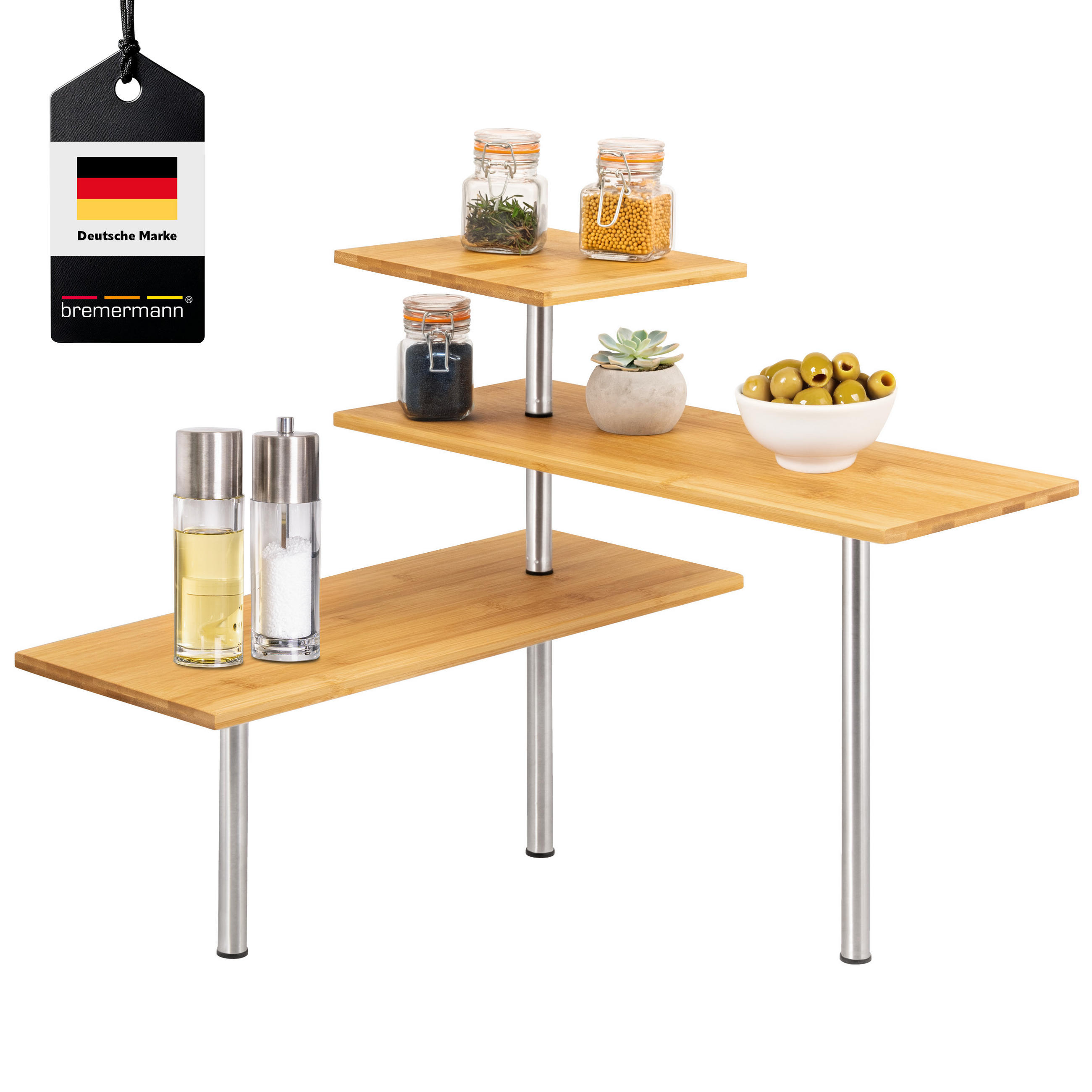 BAMBUS-ECKREGAL, Edelstahl - Edelstahlfarben, Holz (45/40/45cm) - bremermann