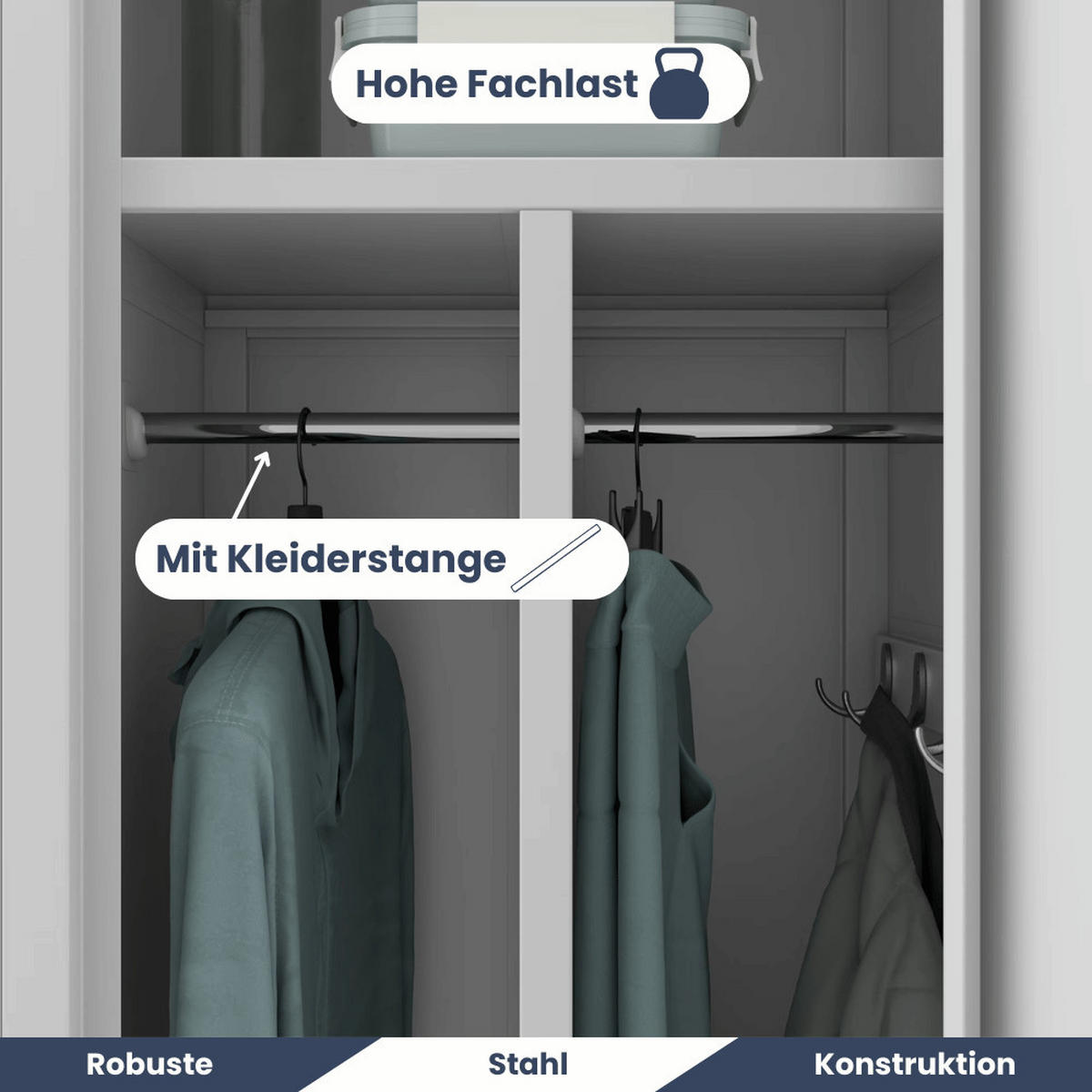 UMKLEIDESCHRANK Spind WIEN 2 Abteile 180x80x50cm Grau - Grau, Metall (80/180/50cm) - DELUKE