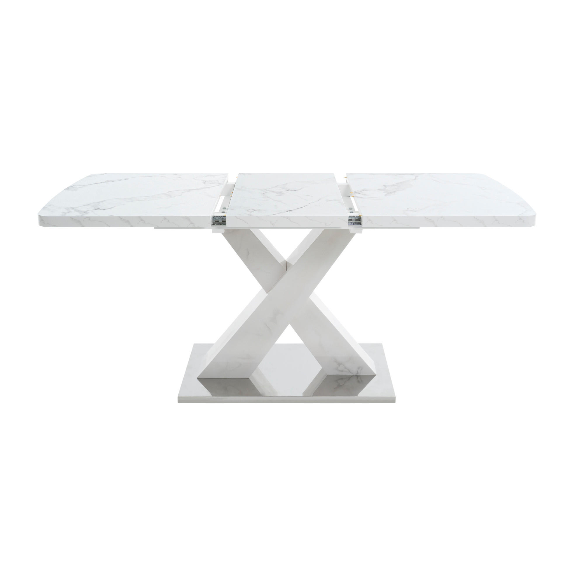 AUSZIEHTISCH 120-160/80/76,5 cm in Weiß mit Marmor-Optik - Weiß, Holzwerkstoff (160/80/76.5cm) - BEAOK