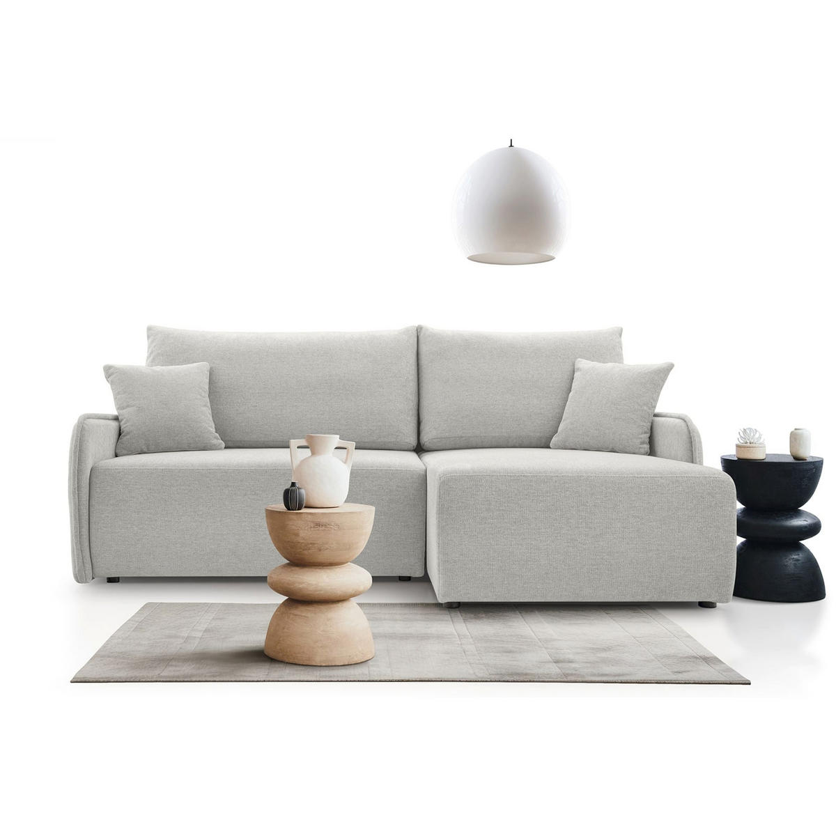 ECKSOFA Netarro, Graubeige Chenille, rechtsseitig - Taupe/Schwarz, Kunststoff/Textil (147/198cm) - Selsey