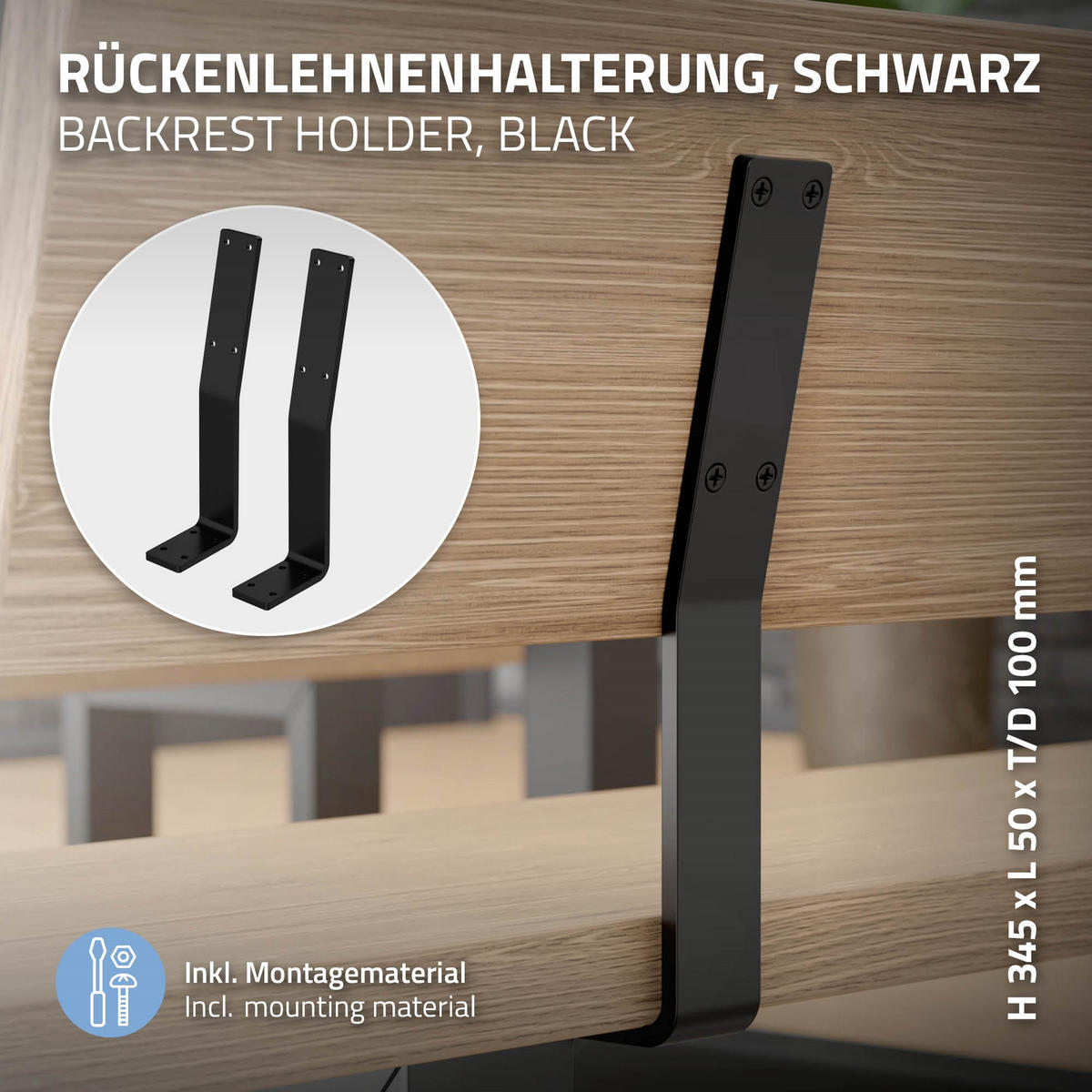 RÜCKENLEHNENHALTERUNG - Schwarz, Metall (5/34.5/10cm) - ML-DESIGN