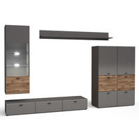 WOHNWAND Oviedo graphit matt / Flagstaff Eiche 4-teilig - Graphitfarben/Braun, Holz/Holzwerkstoff (300/144/40cm) - Feldmann-Wohnen