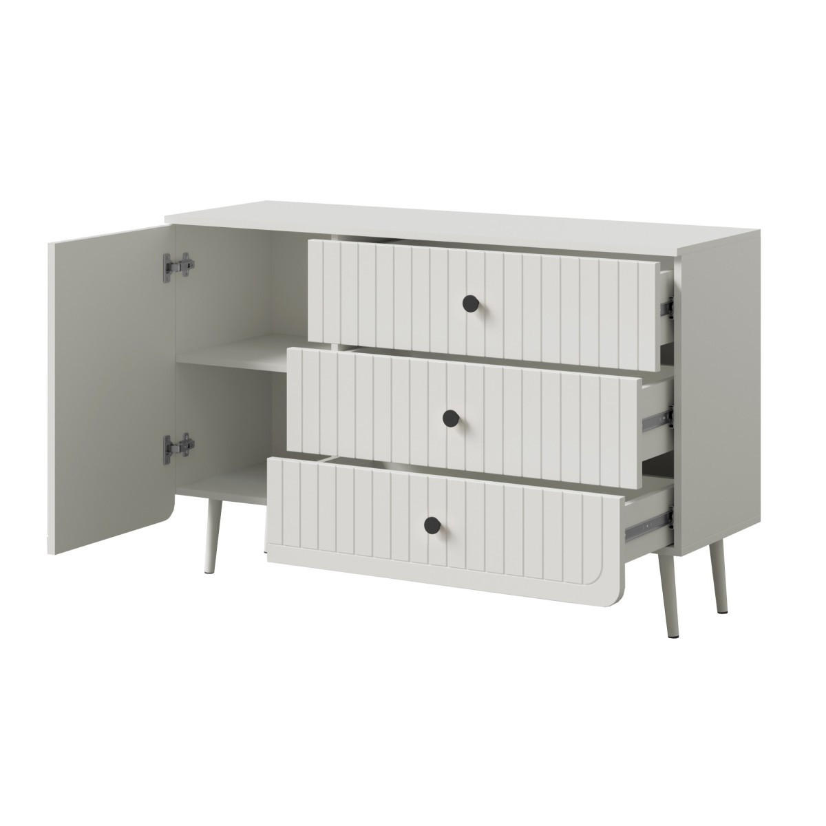 KOMMODE mit Schubladen Chloe 1D3S 120 Weiß (schwarzer oder goldener Griff) - Schwarz/Weiß, Holzwerkstoff/Kunststoff (120/78/40cm) - mzm24