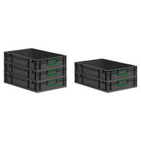 EUROBOX 5x NextGen Color 12x40x60 cm 23 Liter Griffe grün zu, Schwarz - Schwarz/Grün, Kunststoff (40/12/60cm) - PROREGAL