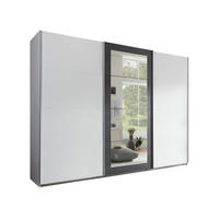 SCHWEBETÜRENSCHRANK 3-türig B270/H208/T65 cm in Weiß mit Absetzungen in grauer Stahl-Optik / 22001 - Alufarben/Weiß, Holzwerkstoff/Metall (270/208/65cm) - luma-home