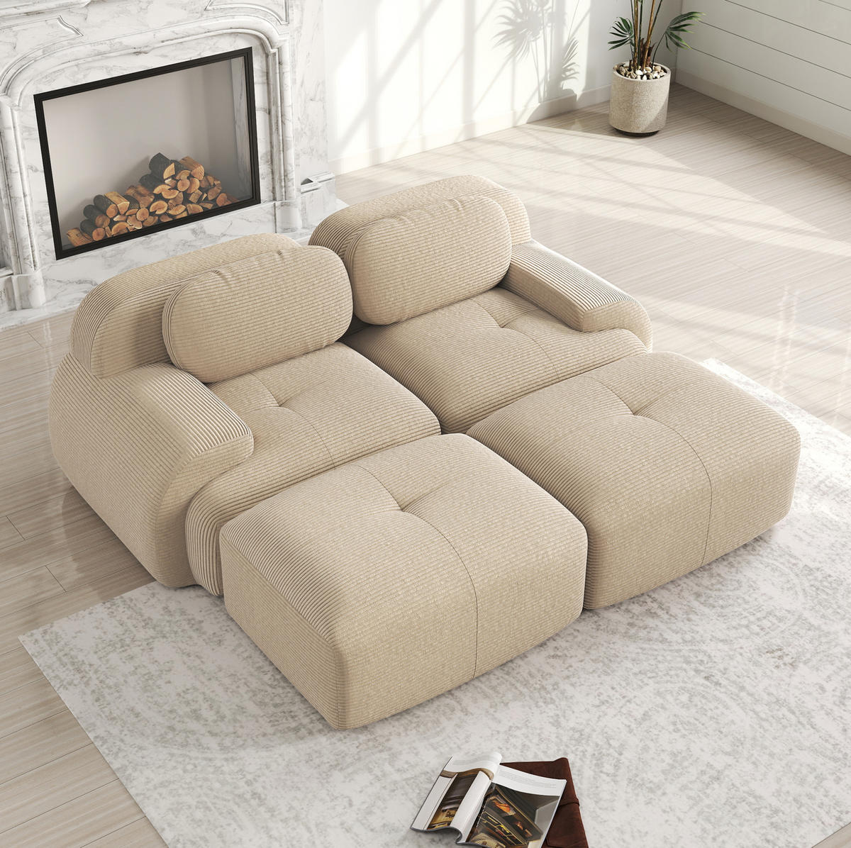 SOFA modular 2-Sitzer Cord Beige - Beige, Kunststoff (178/75/208cm) - Meubliv