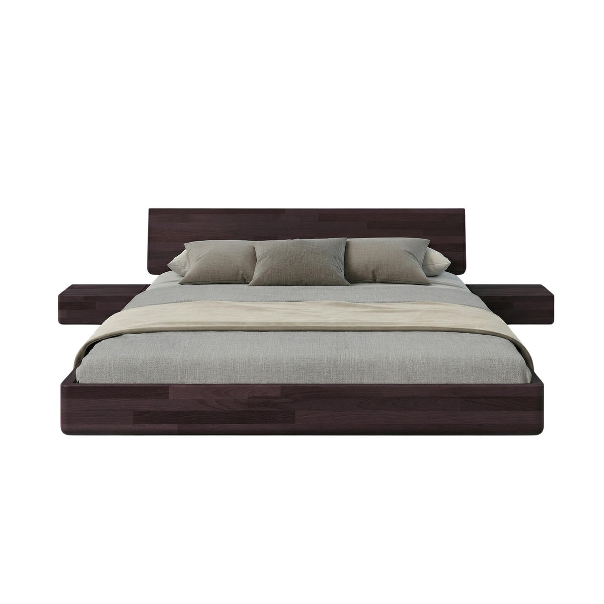 MASSIVHOLZBETT Lena mit 2 Nachttischen, 140/200, Buche - lackiert, Palisanderfarbe - Wengefarben, Holz/Buchenholz (140/200cm) - Visby