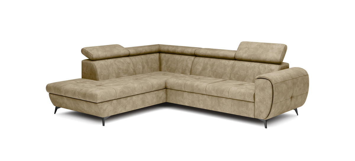 ECKSOFA MAGIA L-S Beige Plüsch-Stoff mit Schlaffunktion - Beige, Holz (260/217cm) - MASSENO