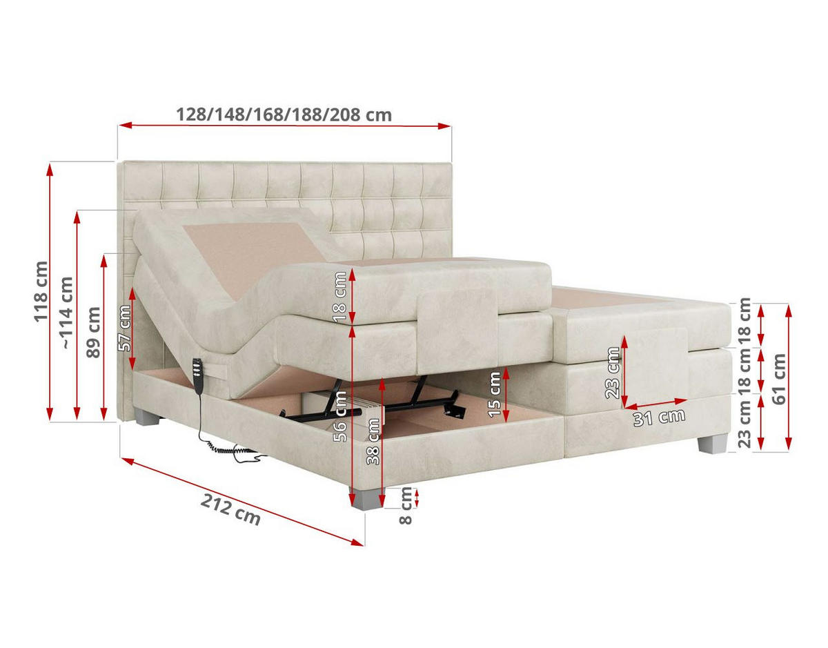 BOXBETT ELEKTRO 200/200 Beige Velvet - H3 - Beige, Holz/Textil (200/200cm) - MKS