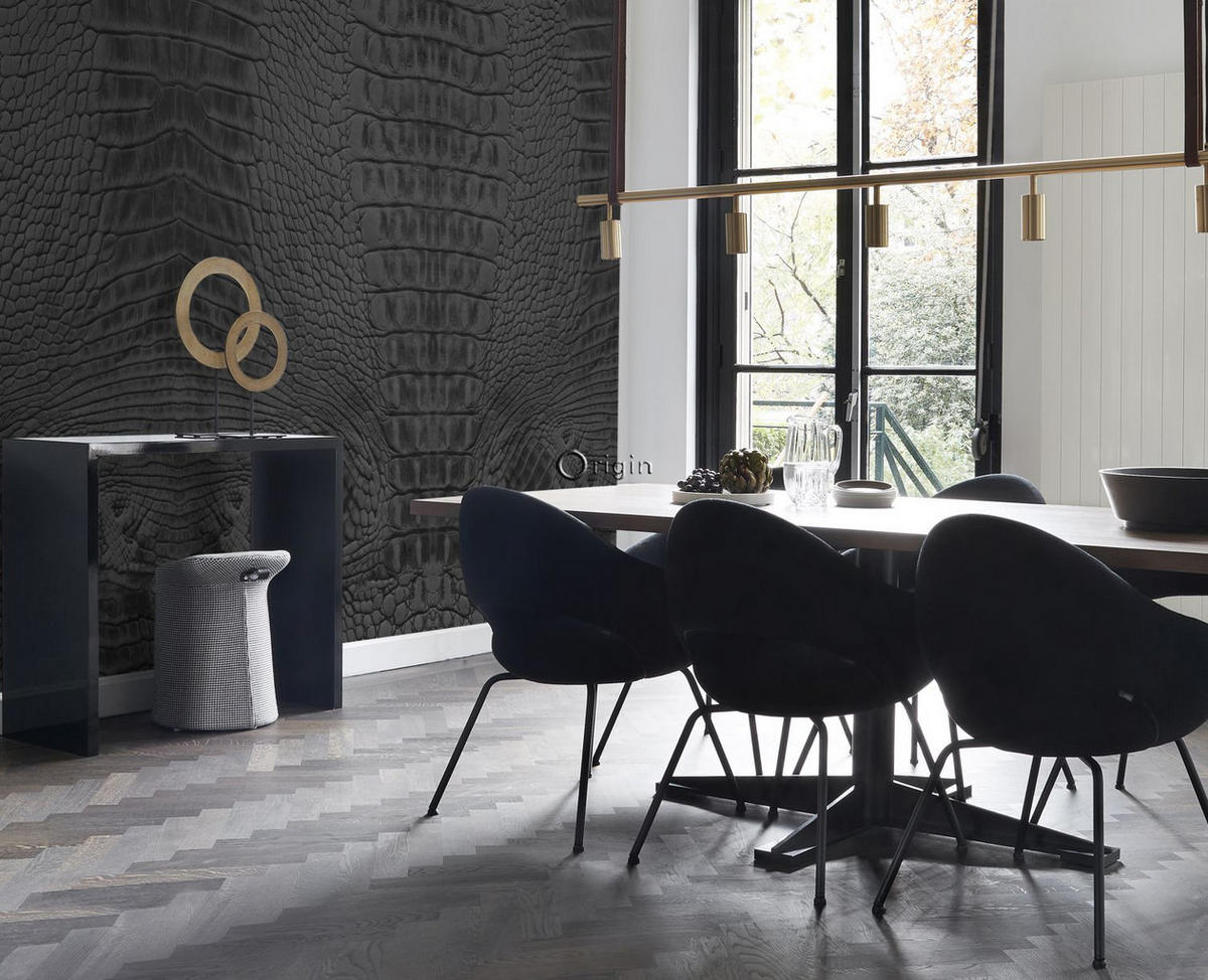 FOTOTAPETE Krokodil-Optik 300 x 279 cm - Schwarz, Papier (300/279cm) - Origin Wallcoverings