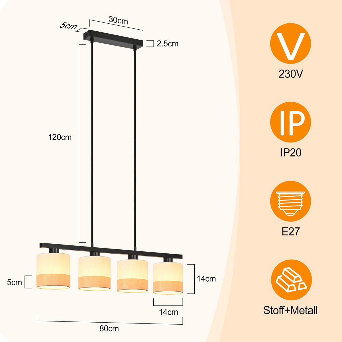 PENDELLEUCHTE BERGHEIM Ⅲ 30/5/120 cm - Weiß, Metall (30/5/120cm) - Nettlife
