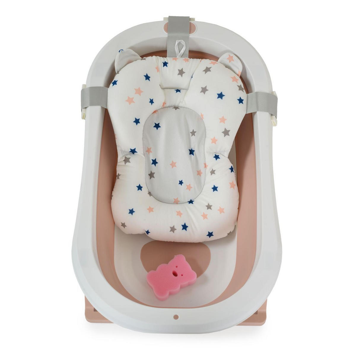 BABYBADEWANNE Palma faltbar rosa 3-teilig Badekissen Schwamm Ablaufloch Stöpsel - Rosa, Kunststoff (42/74cm) - Moni
