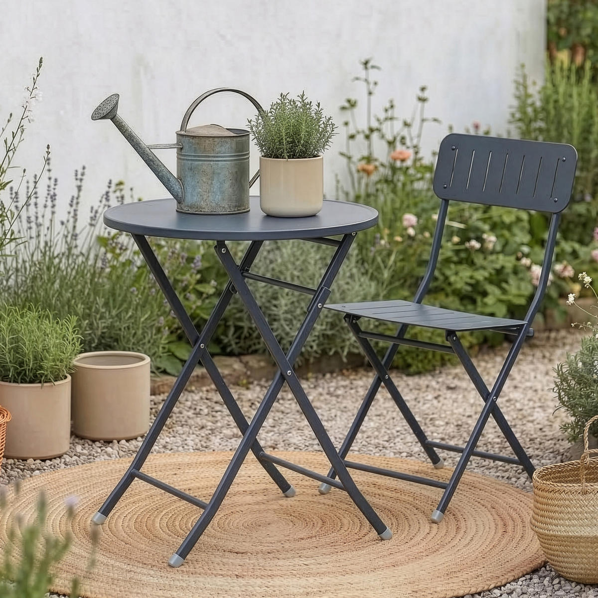 GARTENKLAPPTISCH Sande - Schwarz, Metall (62/62/71cm) - [en.casa]