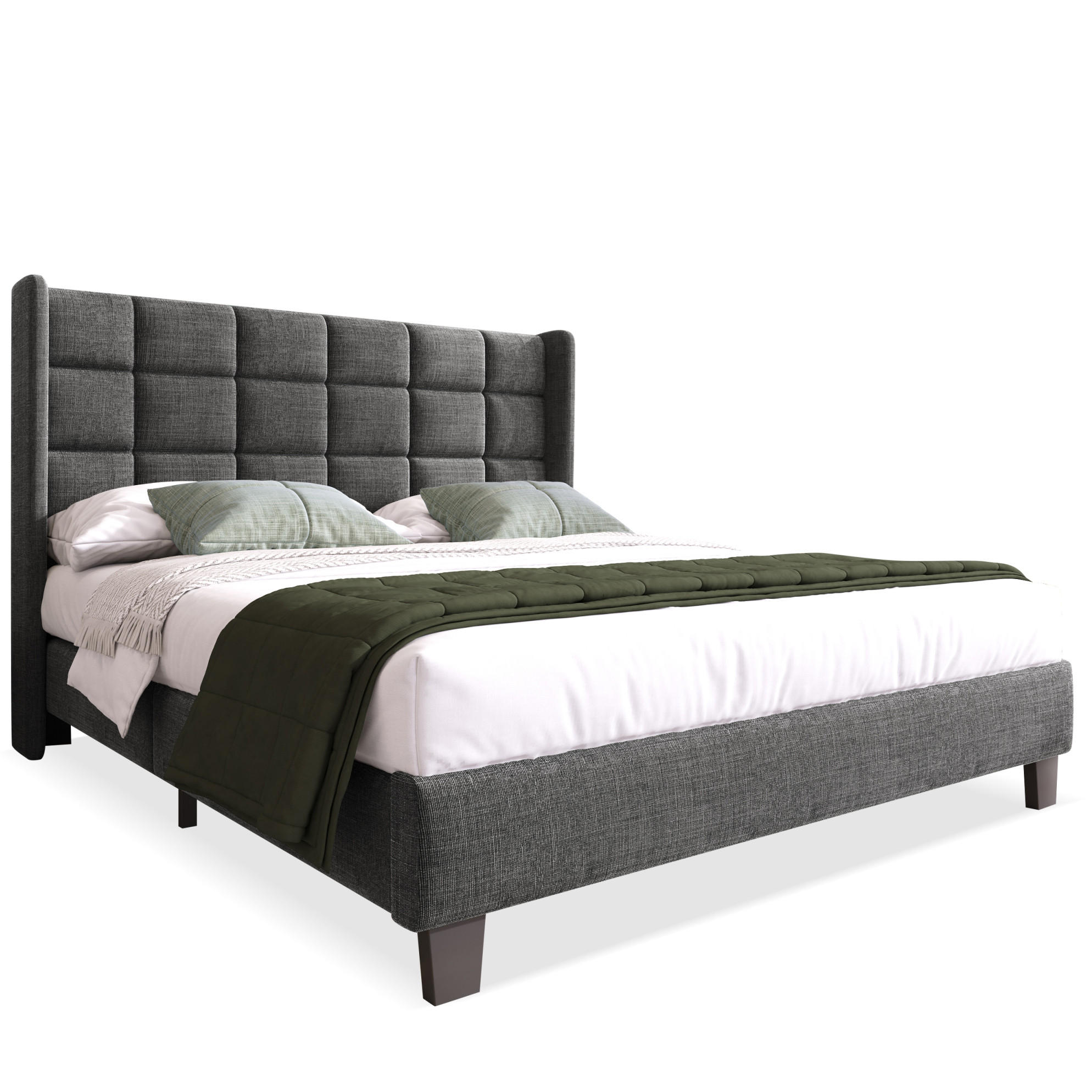 POLSTERBETT 140/200 cm Grau aus Leinen mit Lattenrost - Grau, Textil (140/200cm) - OKMYHOME