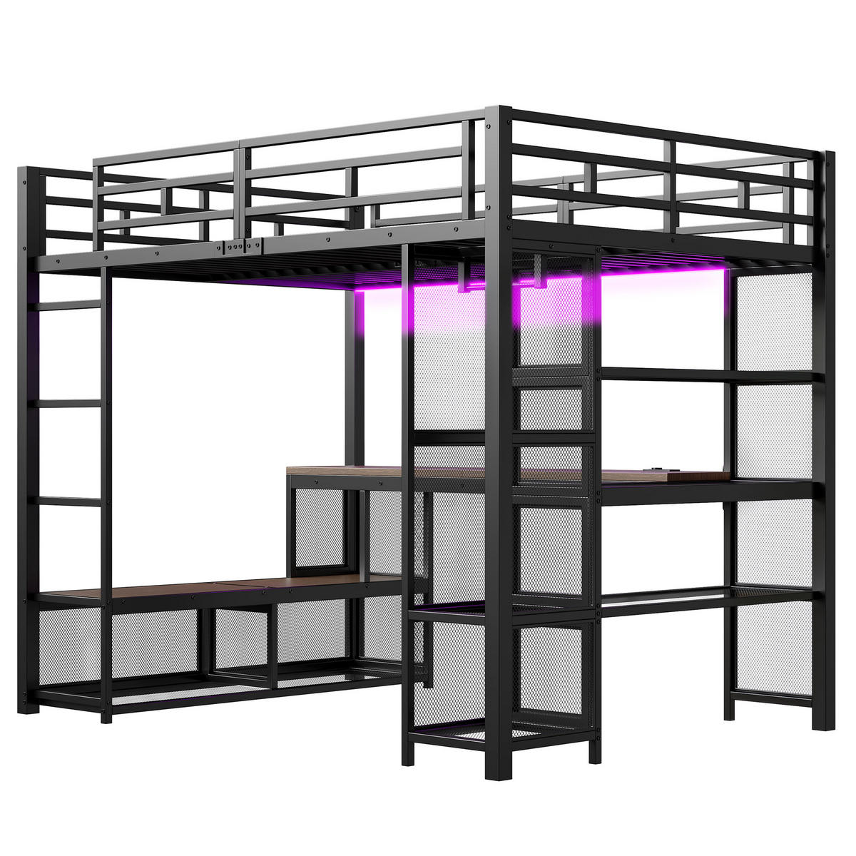 HOCHBETT mit Schreibtisch 140x200 cm Metall Schwarz 3-tlg. - Schwarz, Metall (140/200cm) - Meubliv