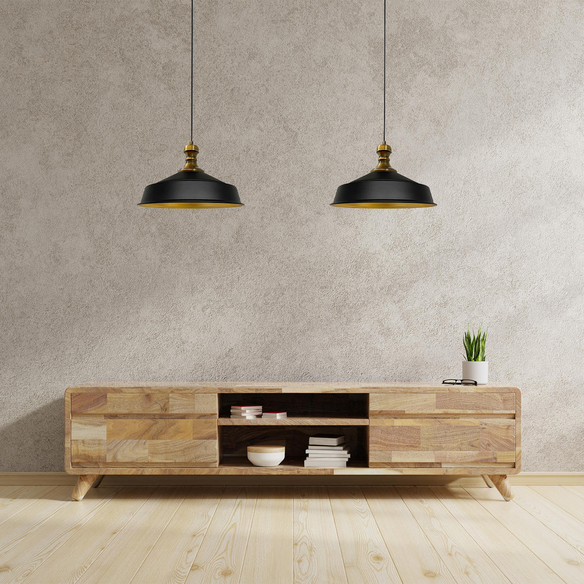 PENDELLEUCHTE Asletl 2 Flammig 40/36 cm - Goldfarben/Schwarz, Metall (36/40/28cm) - Bamyum