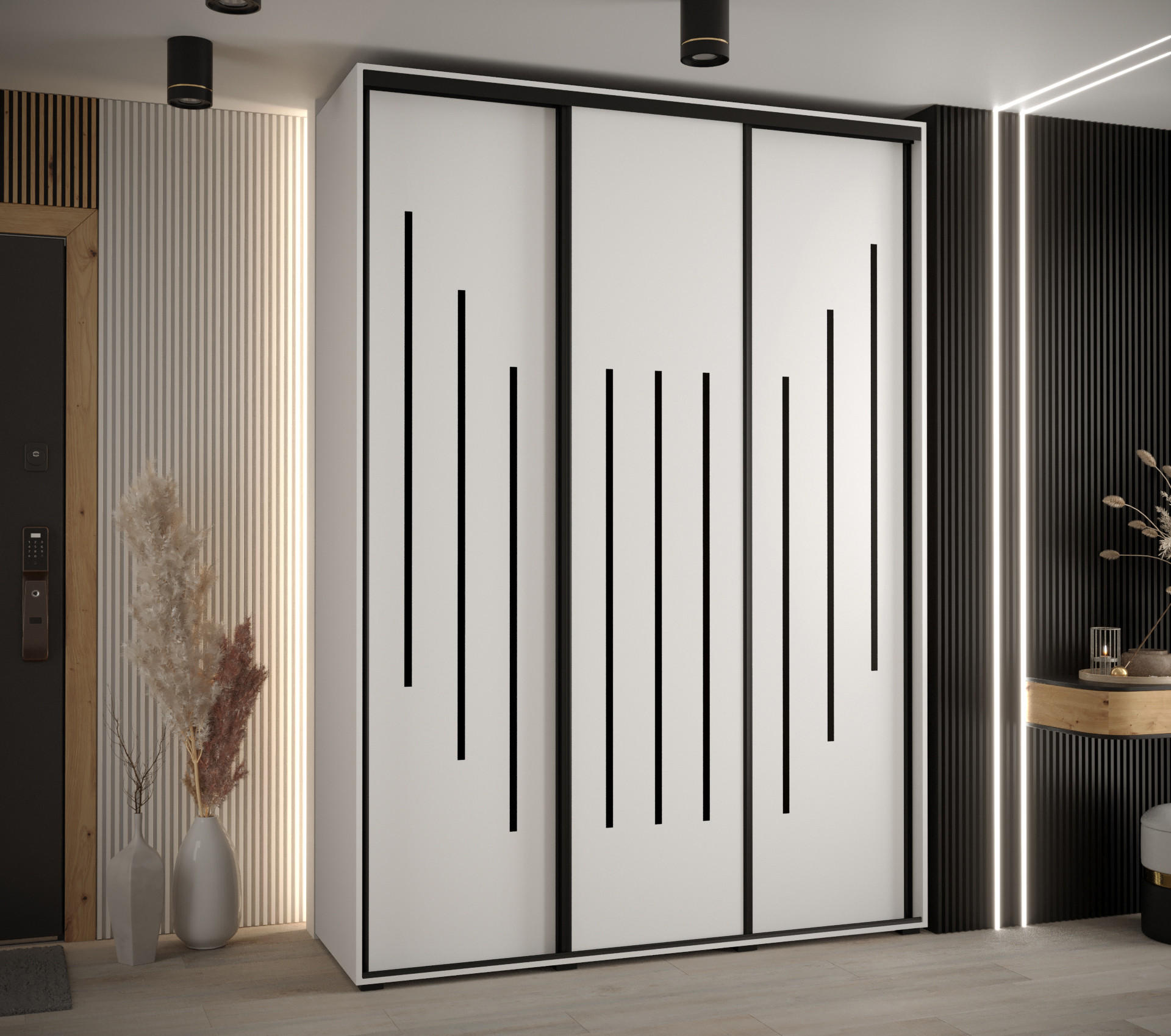 SCHWEBETÜRENSCHRANK 235,2/170/60 3-türig - Schwarz/Weiß, Holz/Metall (170/235/60cm) - Abiks Möbel