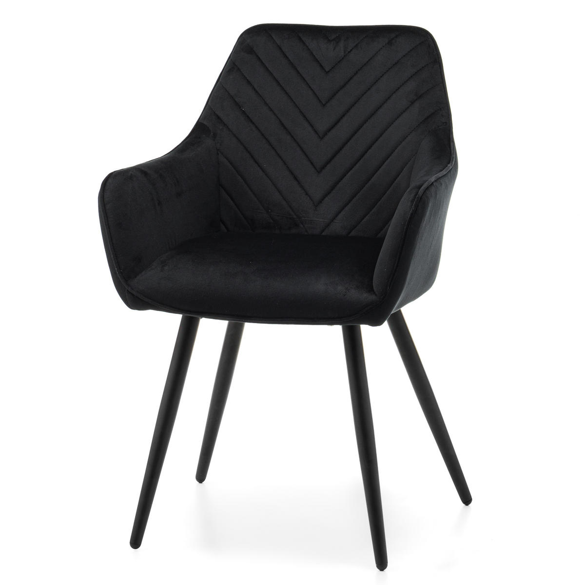 STUHL VASTO gepolstert mit Steppung - schwarz - Samt Velours - Schwarz, Textil/Metall (58/87/60cm) - NEW HOME