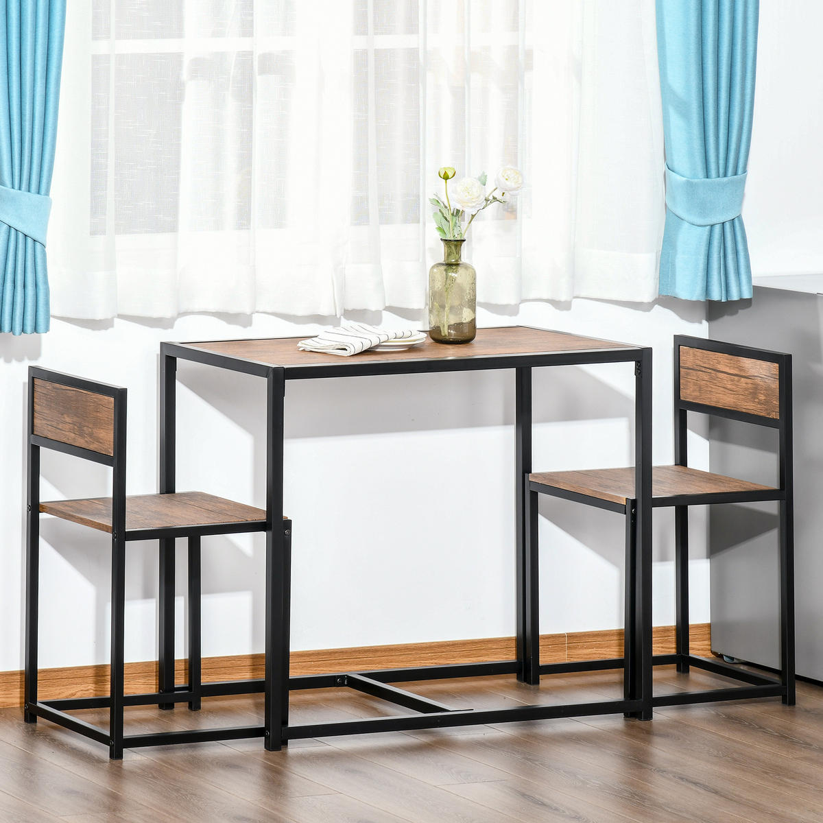 3-TLG. Essgruppe, Küchentisch, Esstisch mit 2 Stühlen, Esstisch Set für Küche - Naturfarben, Kunststoff (47/76/90cm) - HOMCOM