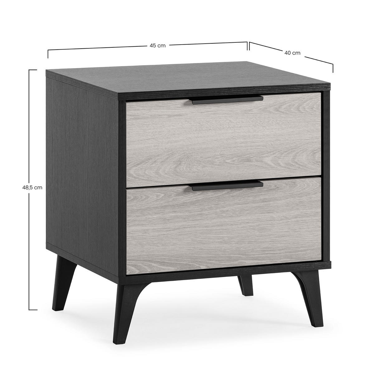 NACHTTISCH Kalma 2 Schubladen Schwarz/Eichenfarbe - Schwarz, Holzwerkstoff/Kunststoff (45/48/40cm) - VS Venta-stock