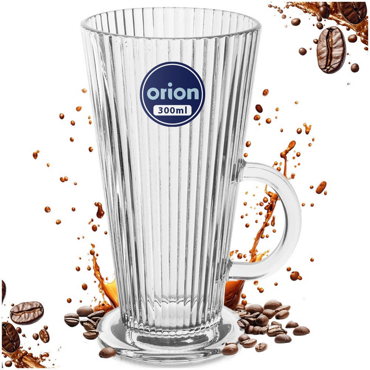 LATTE-GLAS hoch geriffelt mit Griff transparent - Klar, Glas (0.3L) - Orion 