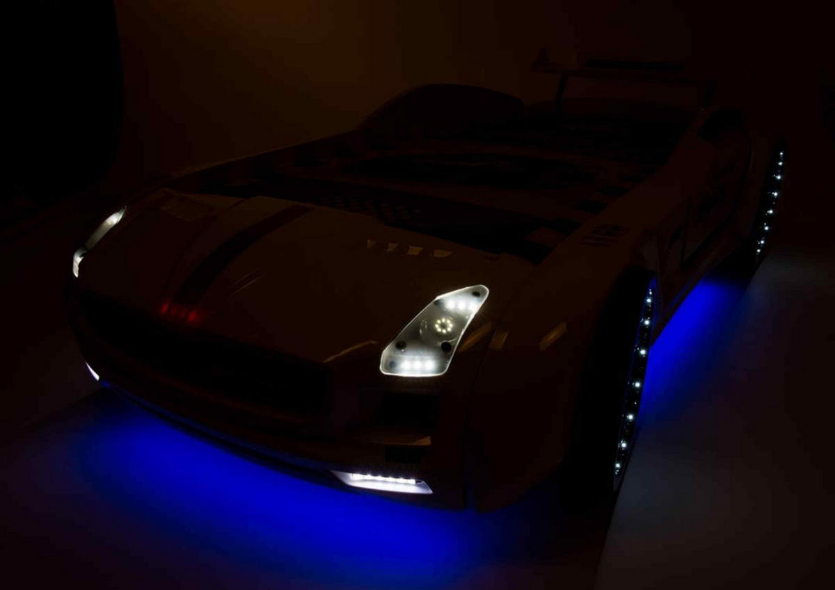 AUTOBETT Roadster Silber Kinderbett LED Sound Sportsitze Lattenrost Spoiler - Silberfarben/Schwarz, Holzwerkstoff/Kunststoff (90/190cm) - Aileenstore