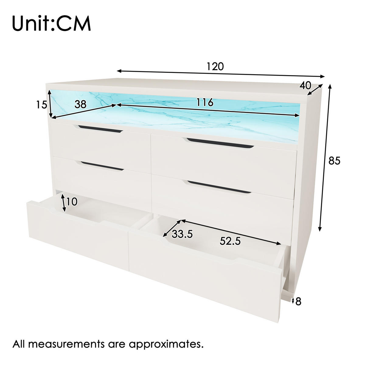 SIDEBOARD 120/40/85 cm Weiß aus Spanplatte mit LED-Beleuchtung - Weiß, Holzwerkstoff (40/85/120cm) - OKMYHOME