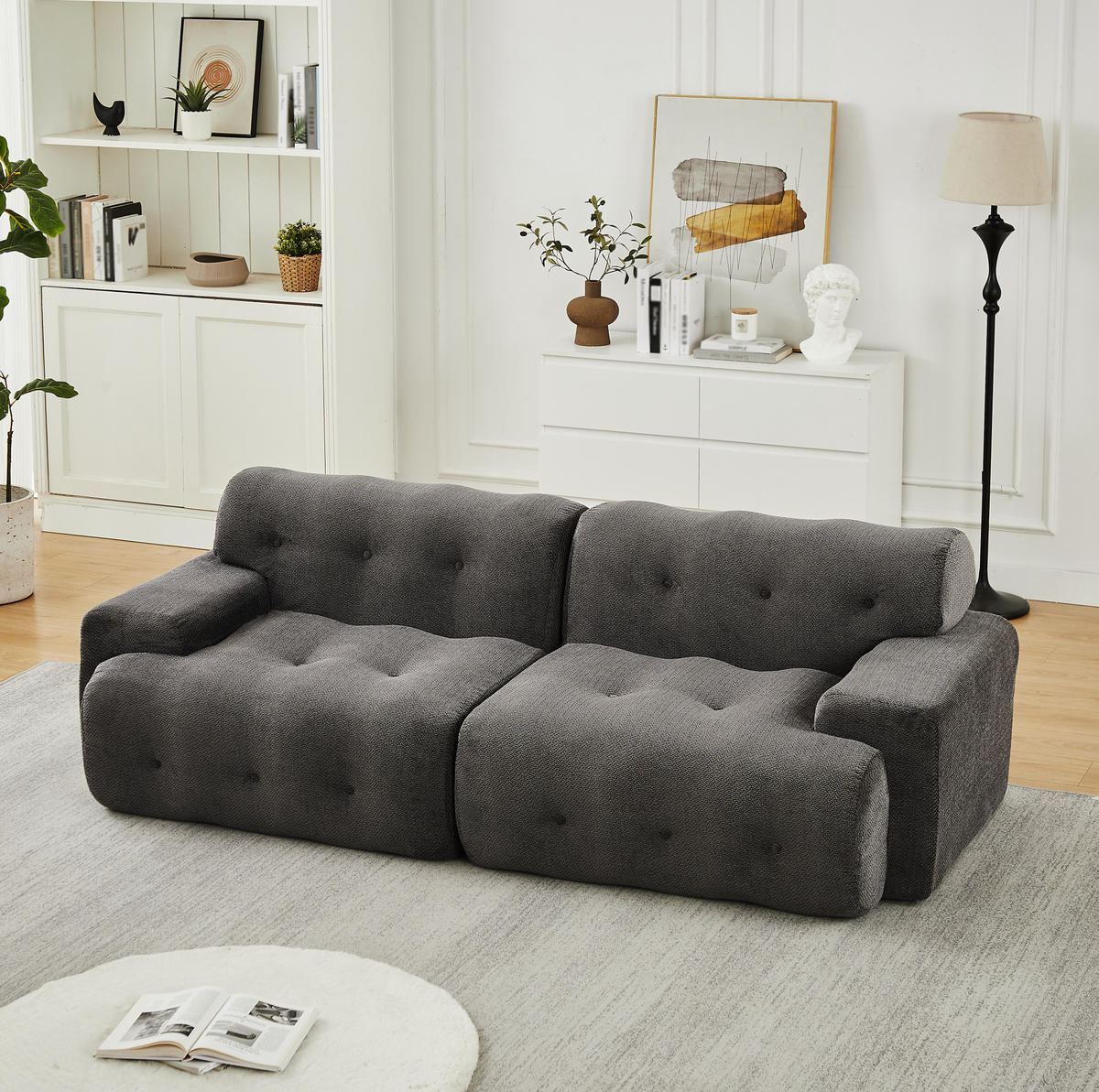 SOFA 2-Sitzer modular 224 x 104 cm Chenille Grey - Dunkelgrau, Holzwerkstoff (104/66/224cm) - Meubliv