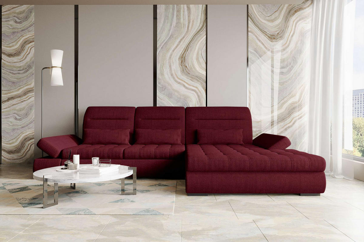 ECKSOFA Toscana Plus Velours inkl. Schlaffunktion - Bordeaux, Textil (300/179cm) - 99rooms