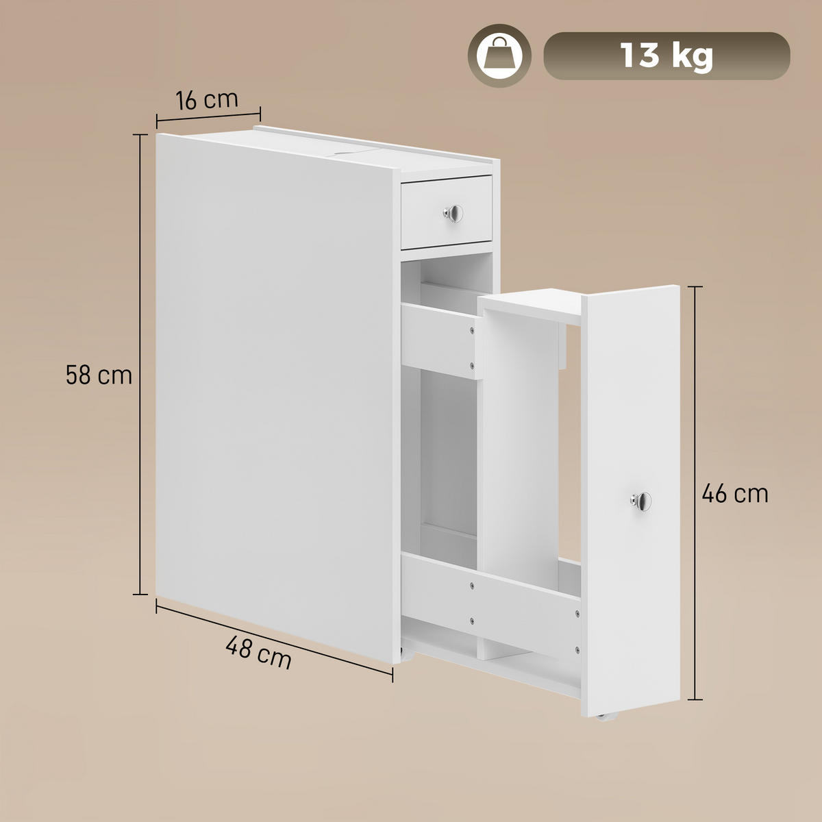 BADEZIMMERSCHRANK MDF PU-Papier Weiß - Weiß, Holzwerkstoff/Kunststoff (16/58/48cm) - HOMCOM