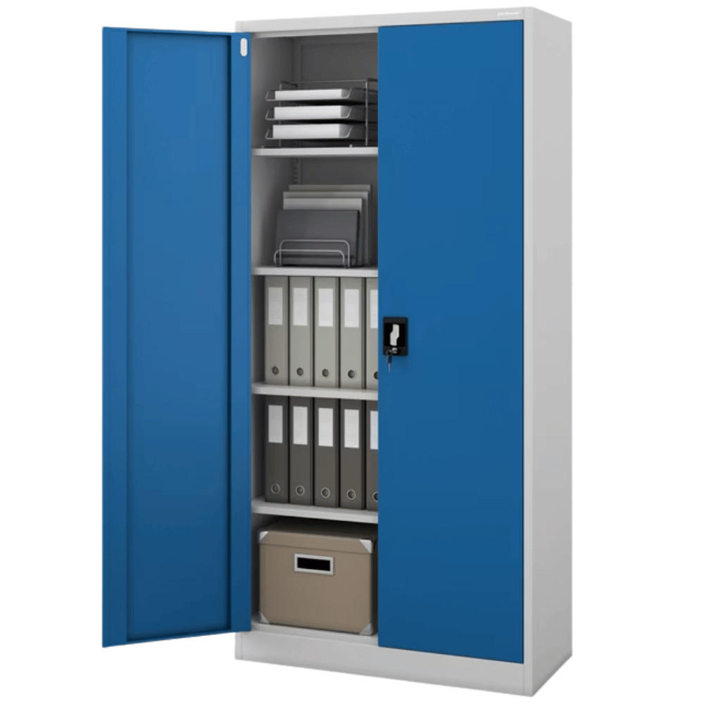 AKTENSCHRANK abschließbar KADO mit Flügeltüren 185x90x40cm Grau-Blau - Grau, Metall (90/185/40cm) - DELUKE