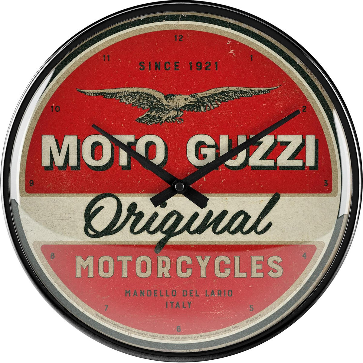 WANDUHR 31 cm Moto Guzzi Original Motorcycles - Rot, Metall (31/31/5cm) - Nostalgic-Art
