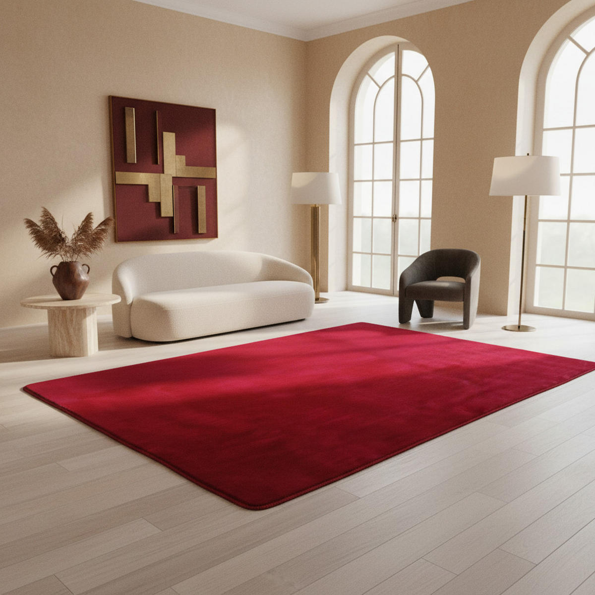 KURZFLORTEPPICH Waschbar ISAR, einfarbig, aus Polyester, Rot, 60 x 100 cm - Rot, Textil (100/60cm) - KADIMA DESIGN