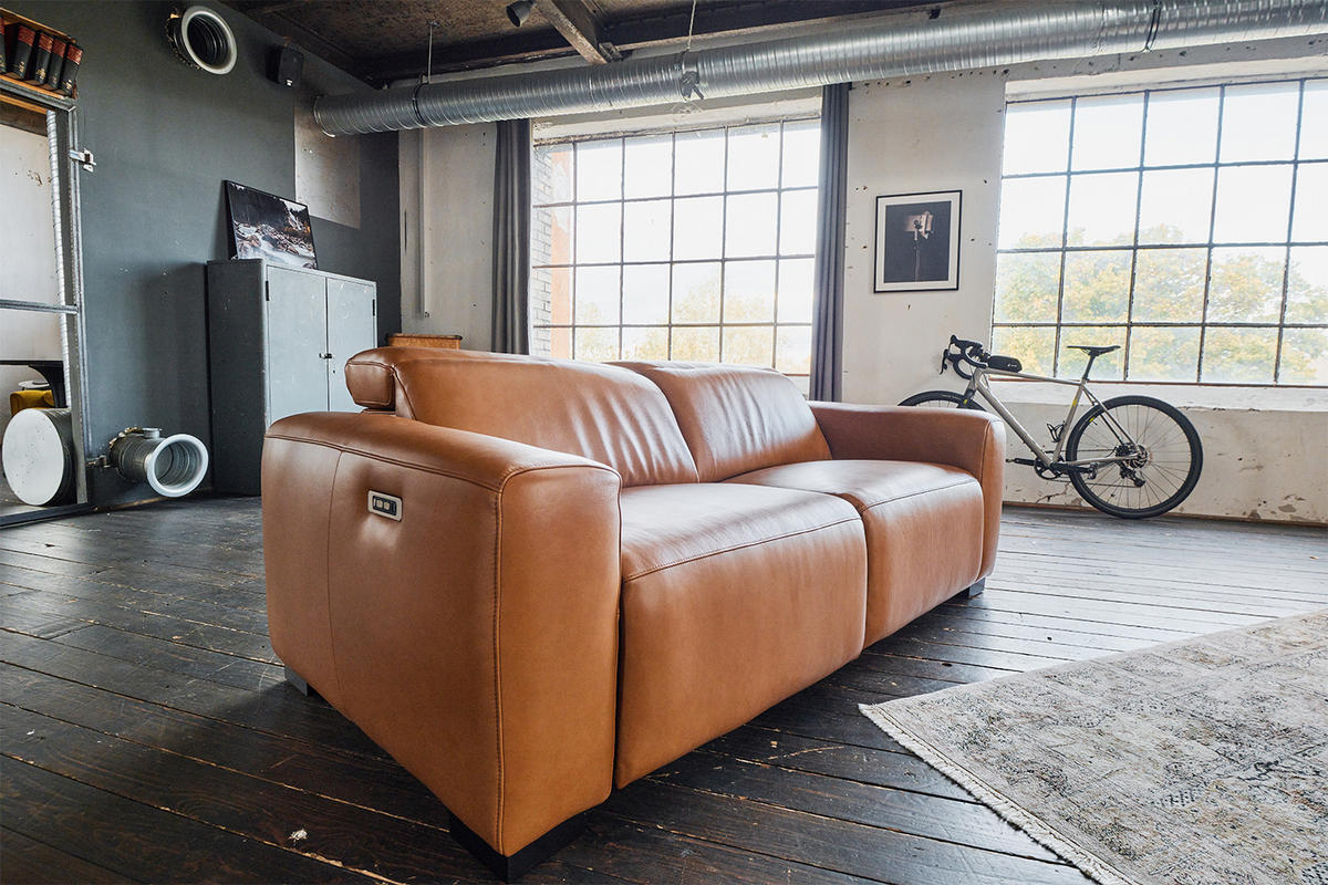SOFA FINN Braun Leder - Dunkelbraun/Schwarz, Leder/Kunststoff (210/80/107cm) - KAWOLA