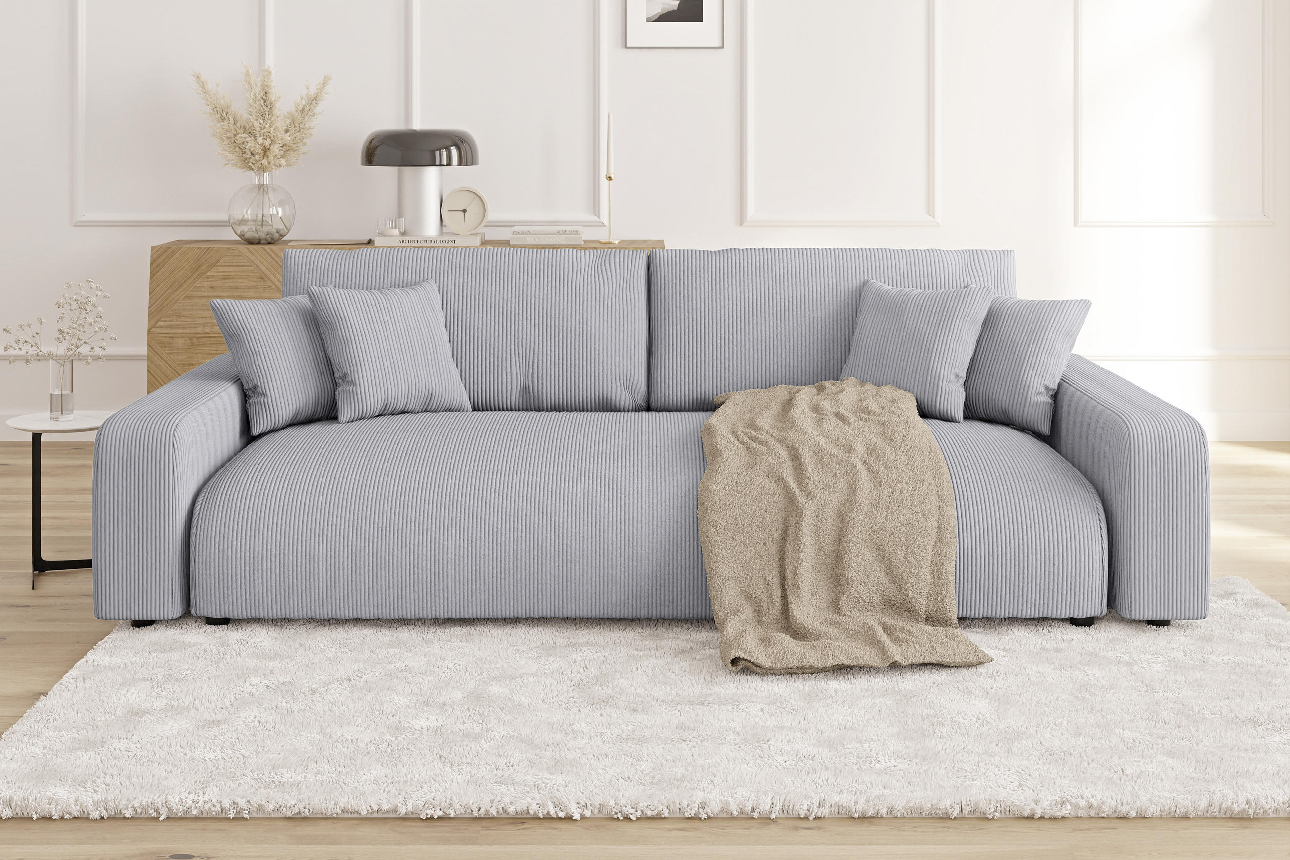 Thumbnail - S-Style Möbel Bigsofa, Hellgrau, Textil, Echtholz,Buche, Birke, 4-Sitzer, Füllung: Silikon,Silikon,Polyetherschaumkern, ...