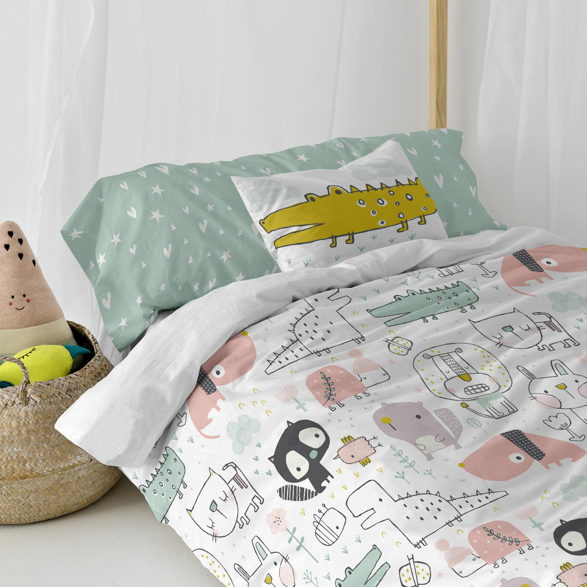 BETTBEZUG 2er-Set teiliges best buddies 180x220 cm (komfortgrösse) mehrfarbig - Multicolor, Textil (180/220cm) - Happy Friday