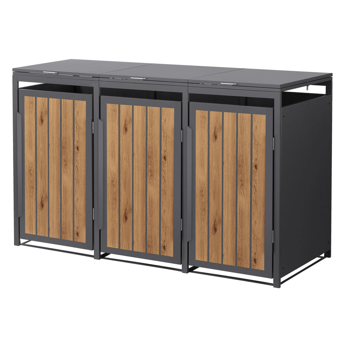 MÜLLTONNENBOX 3er 240L 196x80x120 cm Anthrazit-Eiche hell aus Stahl - Hellbraun, Metall (80/120/196cm) - ML-DESIGN