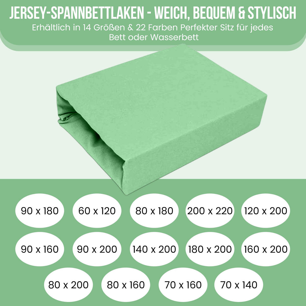 SPANNBETTLAKEN 90/160 cm, Jersey Elastisch 100 % Baumwolle Erbsengrün - Hellgrün, Textil (90/160cm) - Best For Home