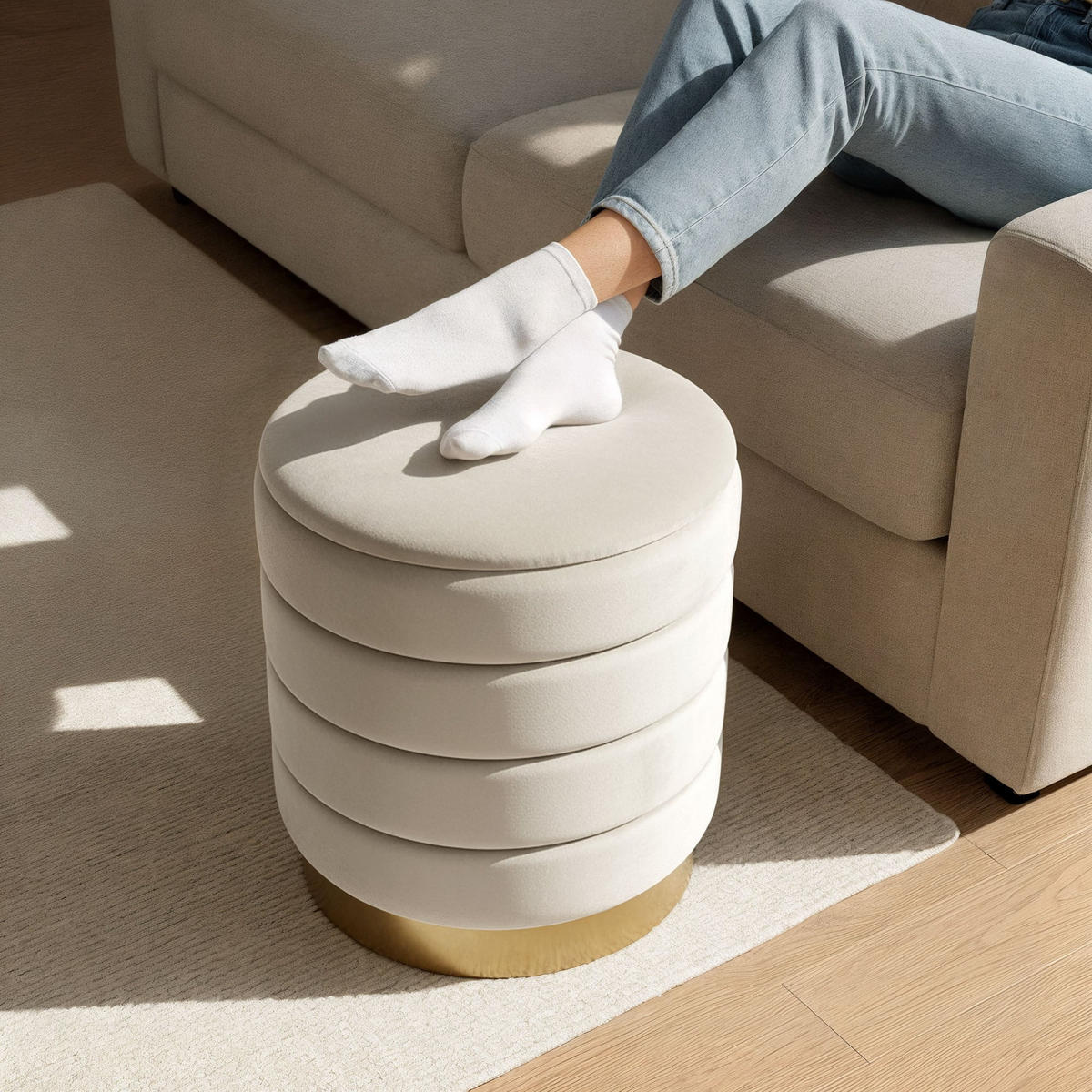 SITZHOCKER mit Stauraum Creme - Creme, Textil (40/45/40cm) - RAUMHIRSCH FURNITURE