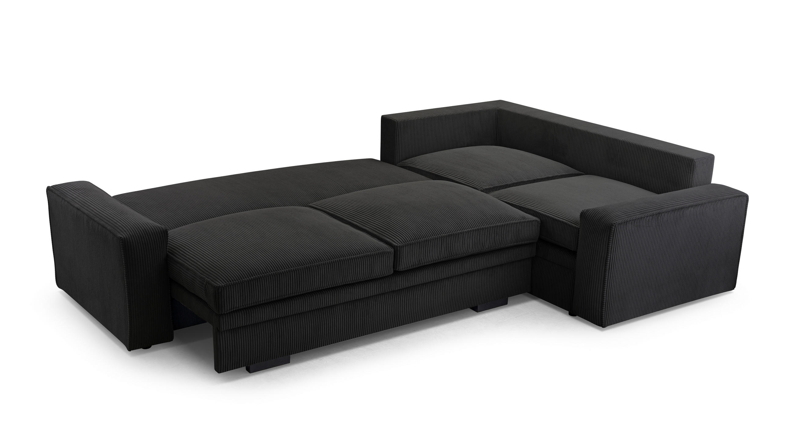 ECKSOFA L Form Treville Schwarz 296/196/94 cm – Rechts, mit Bettkasten und Schlaffunktion - Schwarz, Kunststoff/Textil (296/196cm) - AX Living