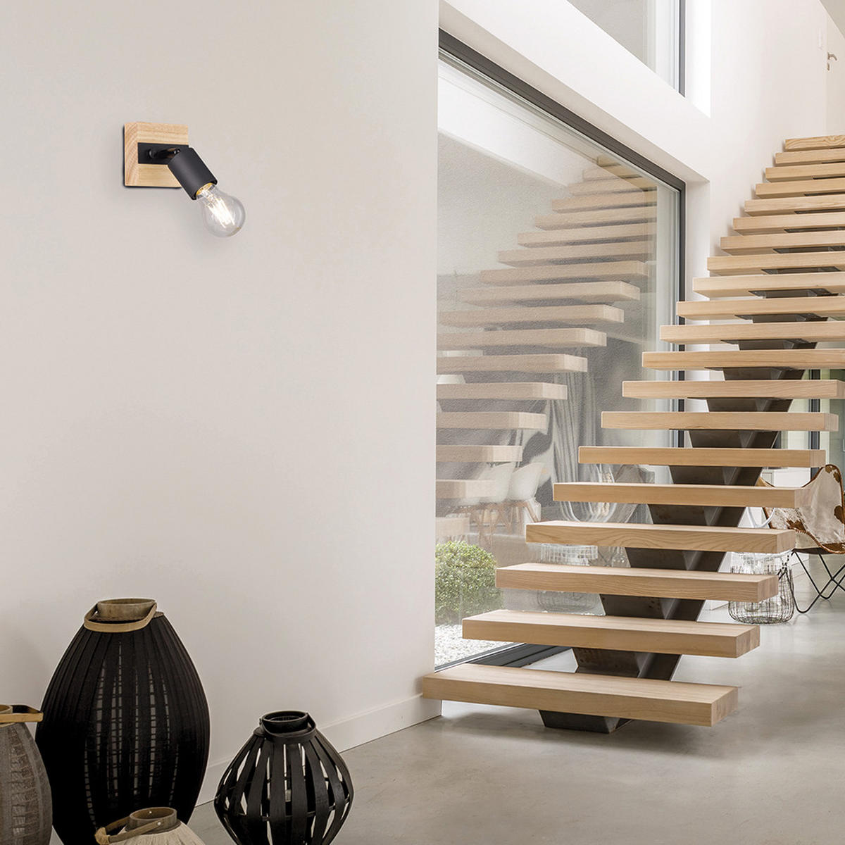 WANDLEUCHTE Holzoptik Braun Metall Schwarz - Braun, Holz (9/12/9cm)