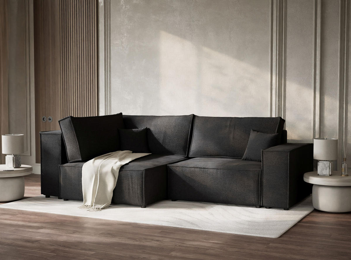 ECKSOFA MIT SCHLAFFUNKTION Tonga Anthrazit Webstoff - Anthrazit/Schwarz, Holz/Holzwerkstoff (105/225cm) - Maison de Reve