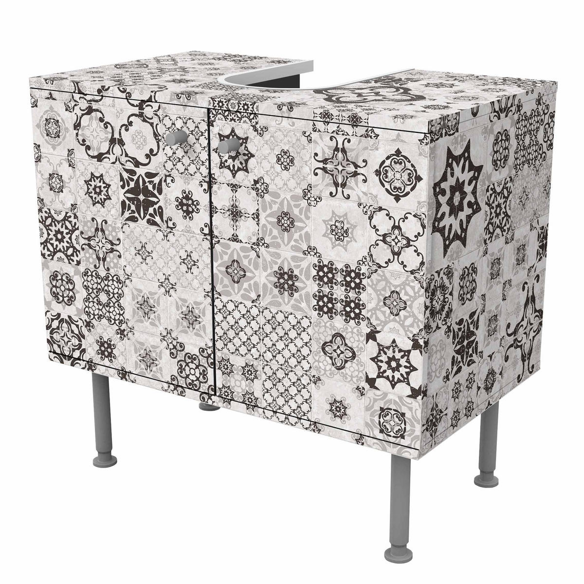 WASCHBECKENUNTERSCHRANK Keramikfliesen Agadir grau 60/55/35 cm - Grau, Holzwerkstoff (60/55/35cm) - Bilderwelten