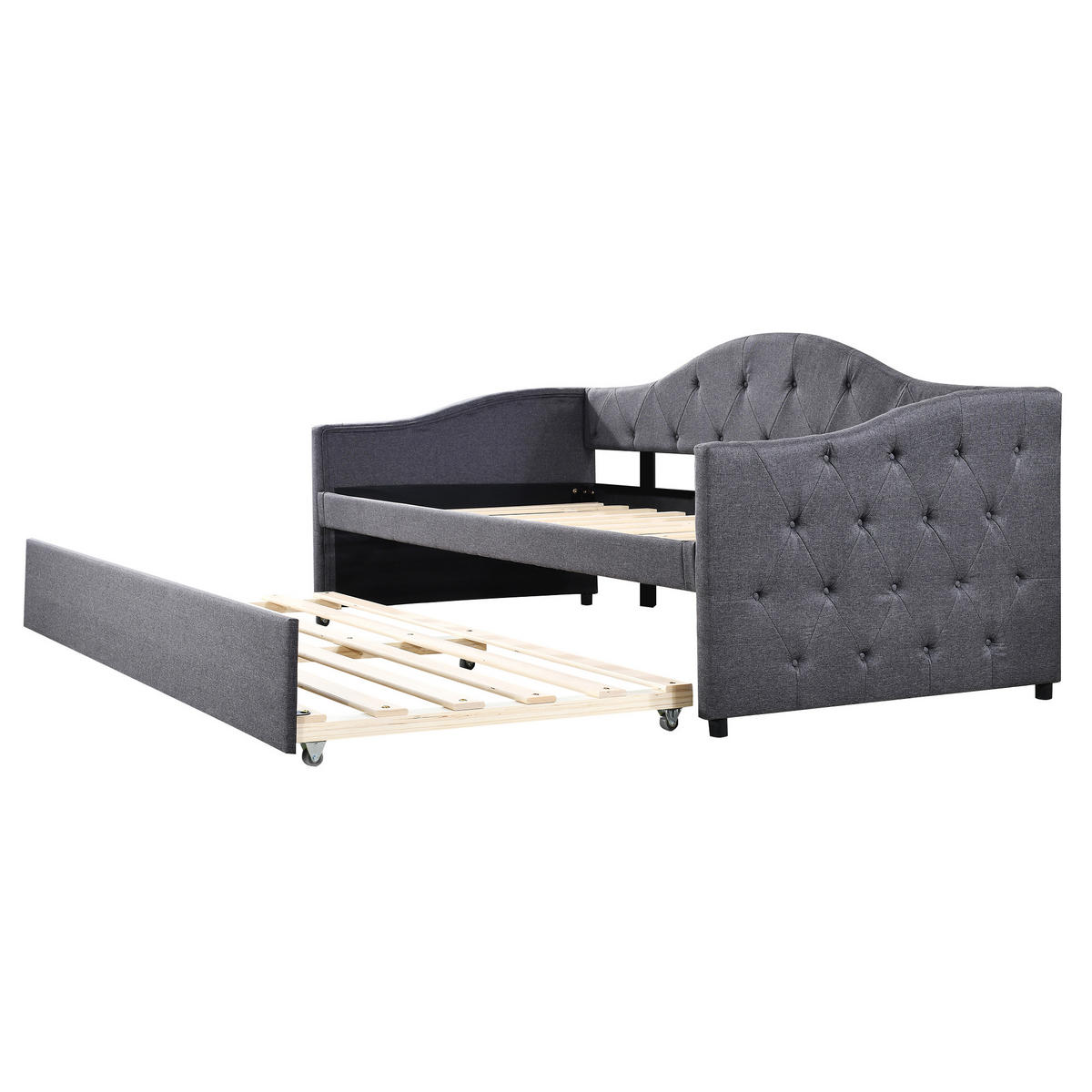 TAGESBETT mit ausziehbarem Rollbett 90x200 cm Leinen Gray - Grau, Holz (90/200cm) - Meubliv