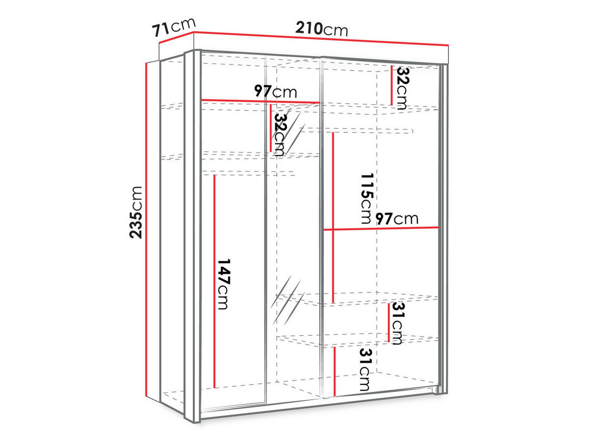 SCHIEBETÜRENSCHRANK Maxi 2D 200 MX04 mit LED Beleuchtung - Weiß, Holzwerkstoff (210/235/71cm) - MIRJAN24