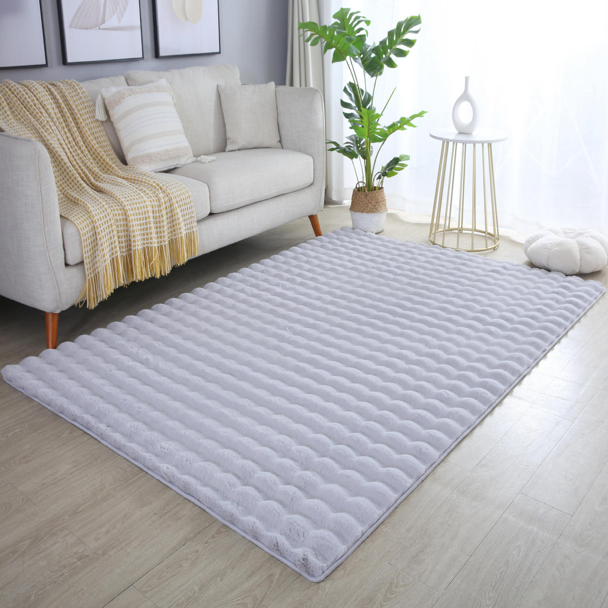 TEPPICH Waschbar Hochflor Uni Polyester Wohnzimmer Silber Läufer 80x150 - Silberfarben, Textil (80/150cm) - KADIMA DESIGN