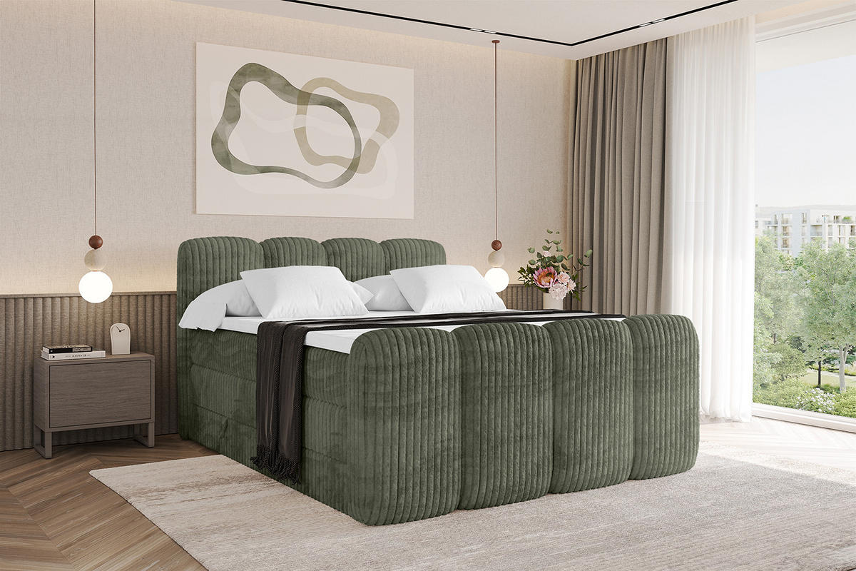 BOXBETT mit Matratze H3|H4 und Lattenrost - NINA-Z KING - 180x200 cm - Olive - Olivgrün, Holzwerkstoff (180/200cm)