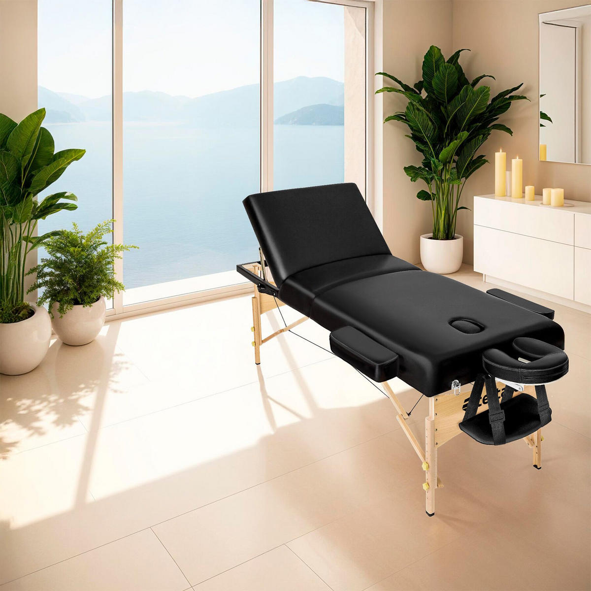 MASSAGELIEGE 3 Zonen Somwang,218 x 102 x 90 cm,schwarz - Schwarz, Holz (102/90/218cm) - tectake