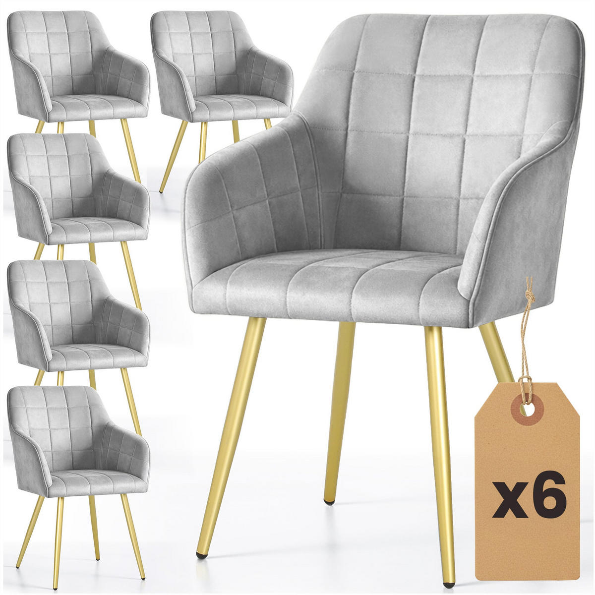 POLSTERSTUHL 6er Set, Metallbeine Grau, Gold 54/82/58 - Grau, Textil (54/82/58cm) - RAUMHIRSCH FURNITURE