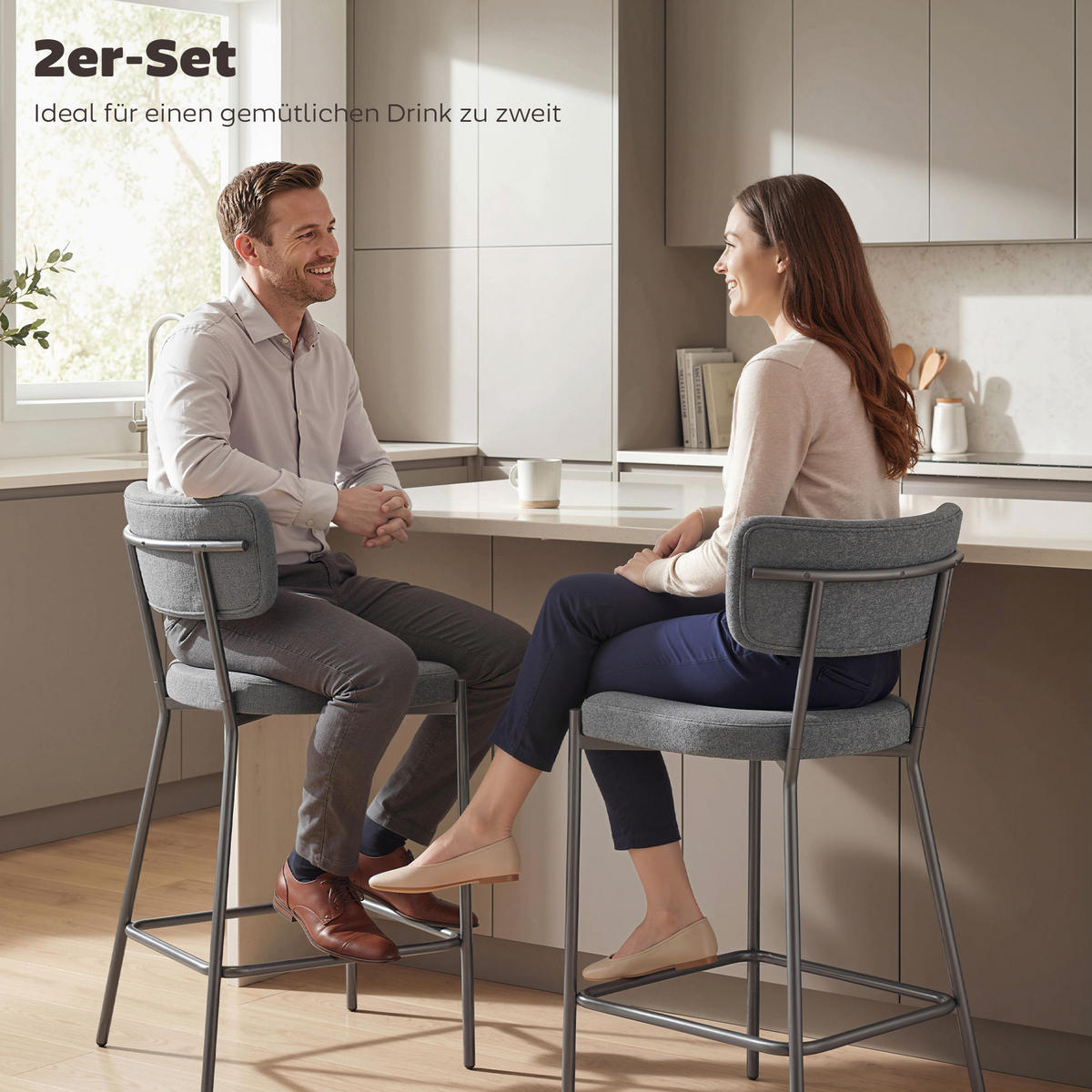 BARHOCKER 2er-Set DE-08043 mit geschwungener Rückenlehne Grau - Grau, Metall (49/93/53cm) - ComfortXL